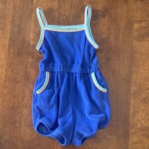 Hanna Andersson Vibrant Blue Kids Romper with Rainbow Trim